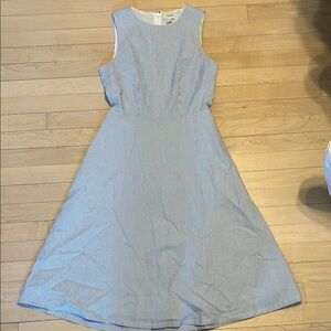 J. Crew Blue and White Striped Midi Dress